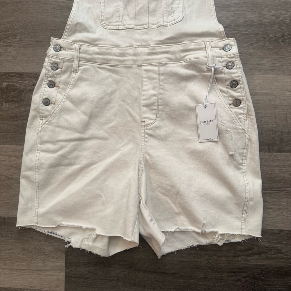 Judy Blue Cream Denim Short Overalls - Picture 4 of 6